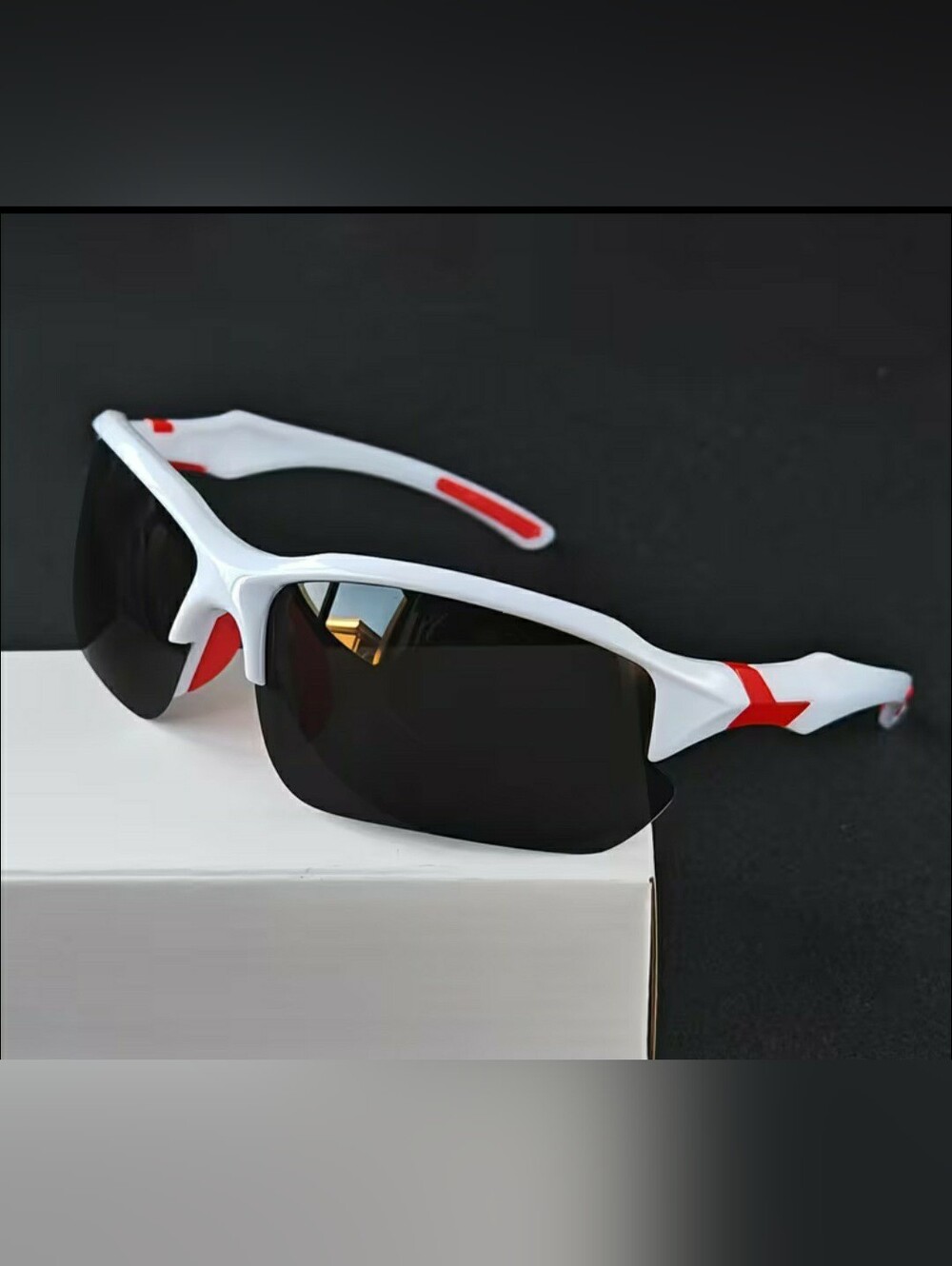 Men's White and Red Sport Sunglasses with Black Lenses